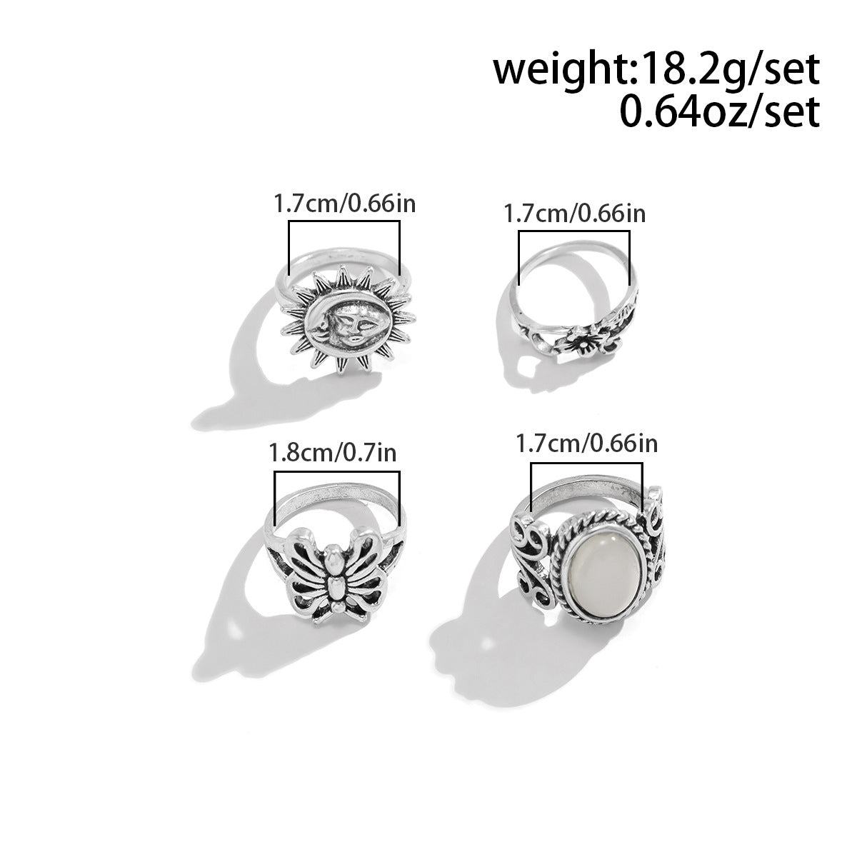 Sun Relief Butterfly Gemstone Ring Set with Ethnic Retro Charm