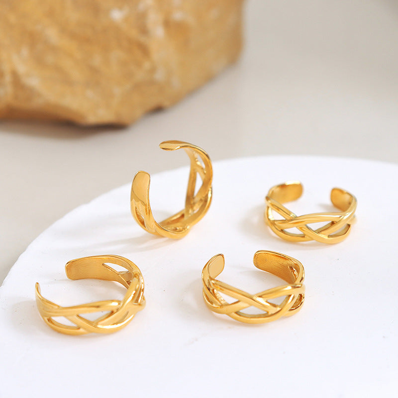 Cross-Staggered Gold Plated Titanium Ring for Women