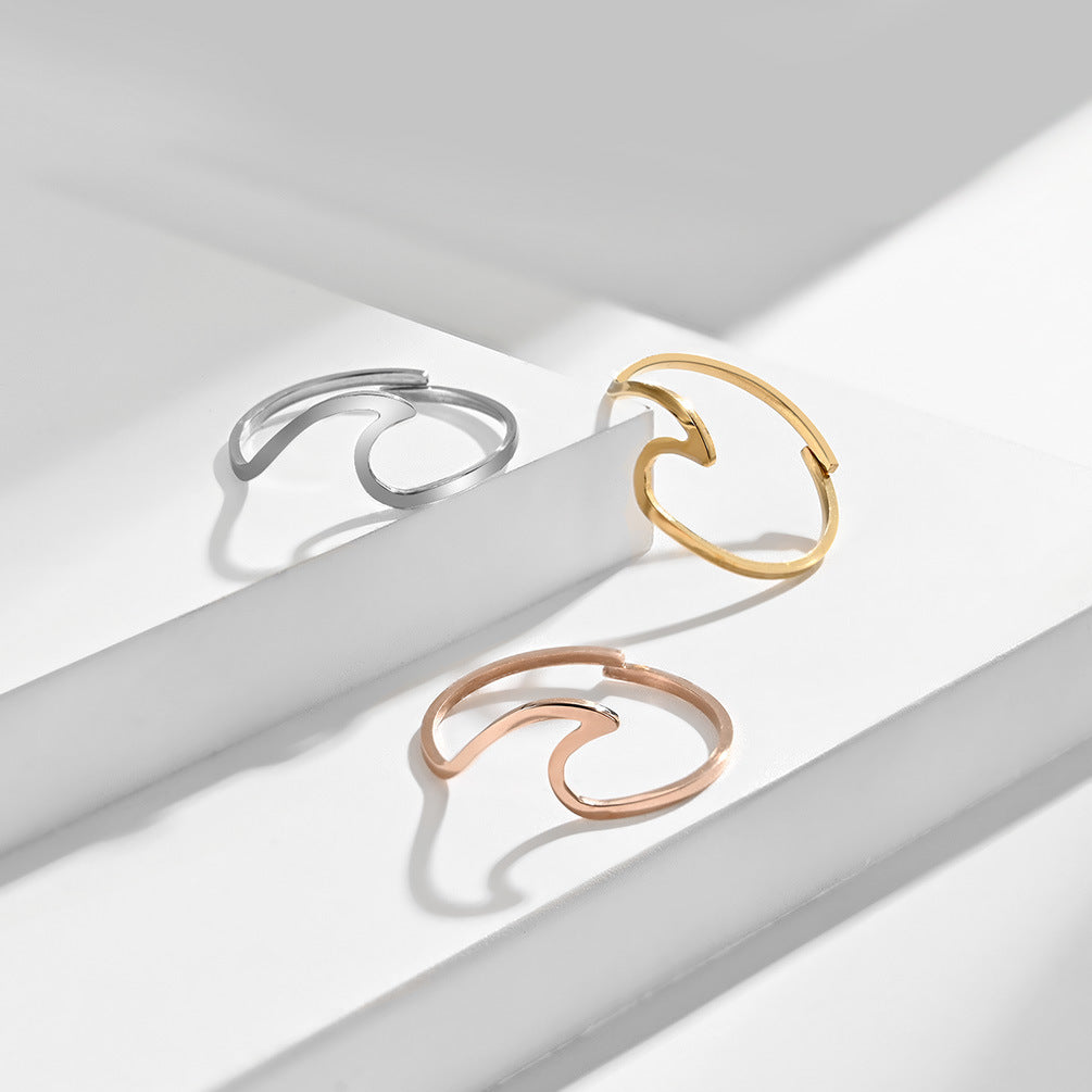 Planderful Adjustable Wave Ring For Women Titanium Steel Plated Geometric Niche Design Elegant Jewelry