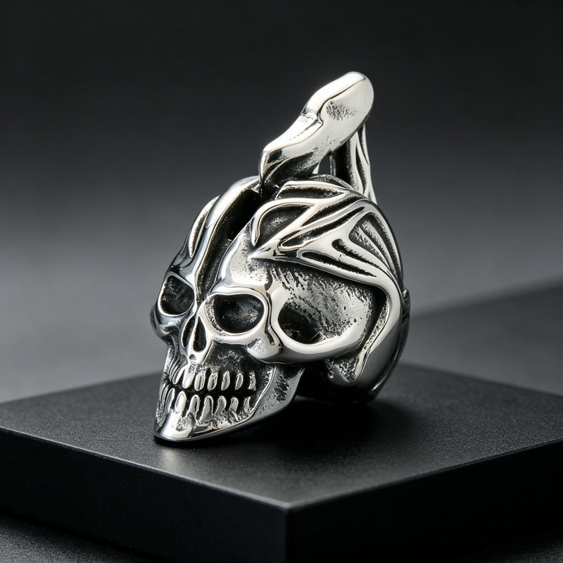 Viking Horn Helmet Pendant Zircon Blue Eyed Skull Pirate Skull Pendant Stainless Steel Necklace
