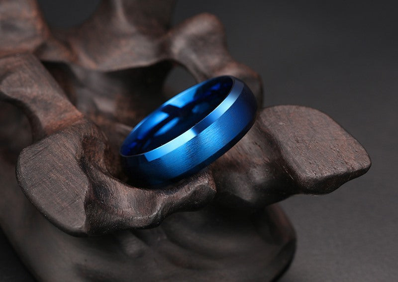 Glossy Ring 6mm Blue Gold Black Titanium Steel Ring Wholesale