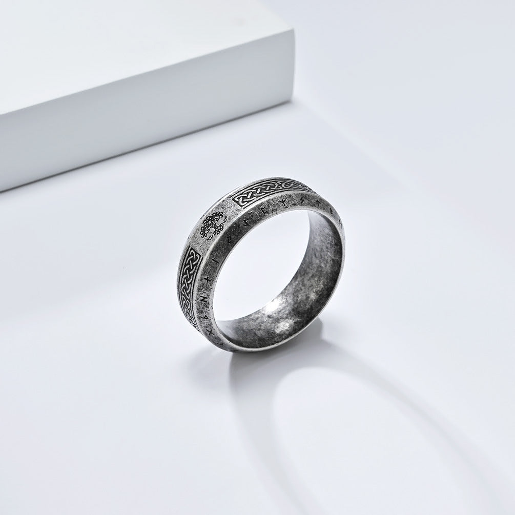 Planderful Titanium Steel Ring For Men Tree Of Life Nordic Celtic Viking Text Durable Retro Jewelry