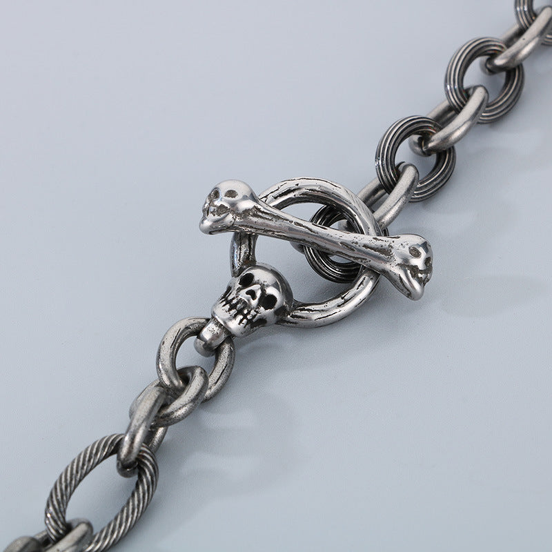 Punk Dark Wind Titanium Steel Bone Ot Buckle Bracelet – & Antique Unisex