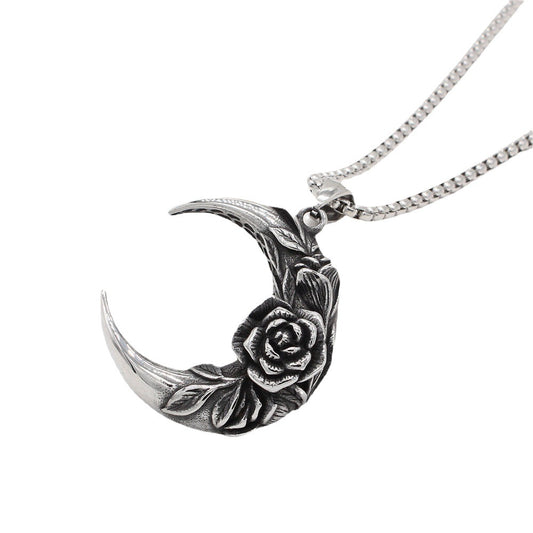 Planderful Personalized Titanium Steel Moon Rose Pendant For Men And Women Retro European American Style