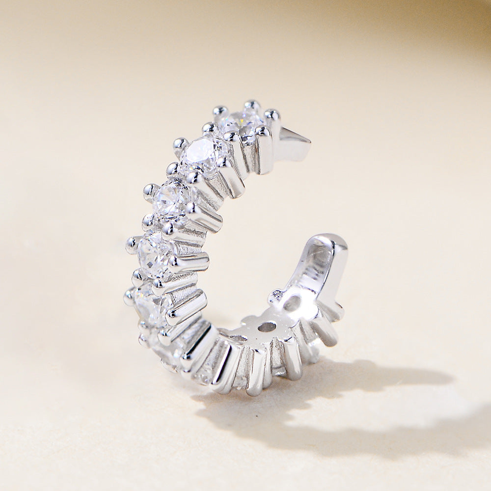 Planderful S925 Sterling Silver C Shaped Zircon Ear Clip Non Pierced Ears Elegant Light Luxury Earrings For Women