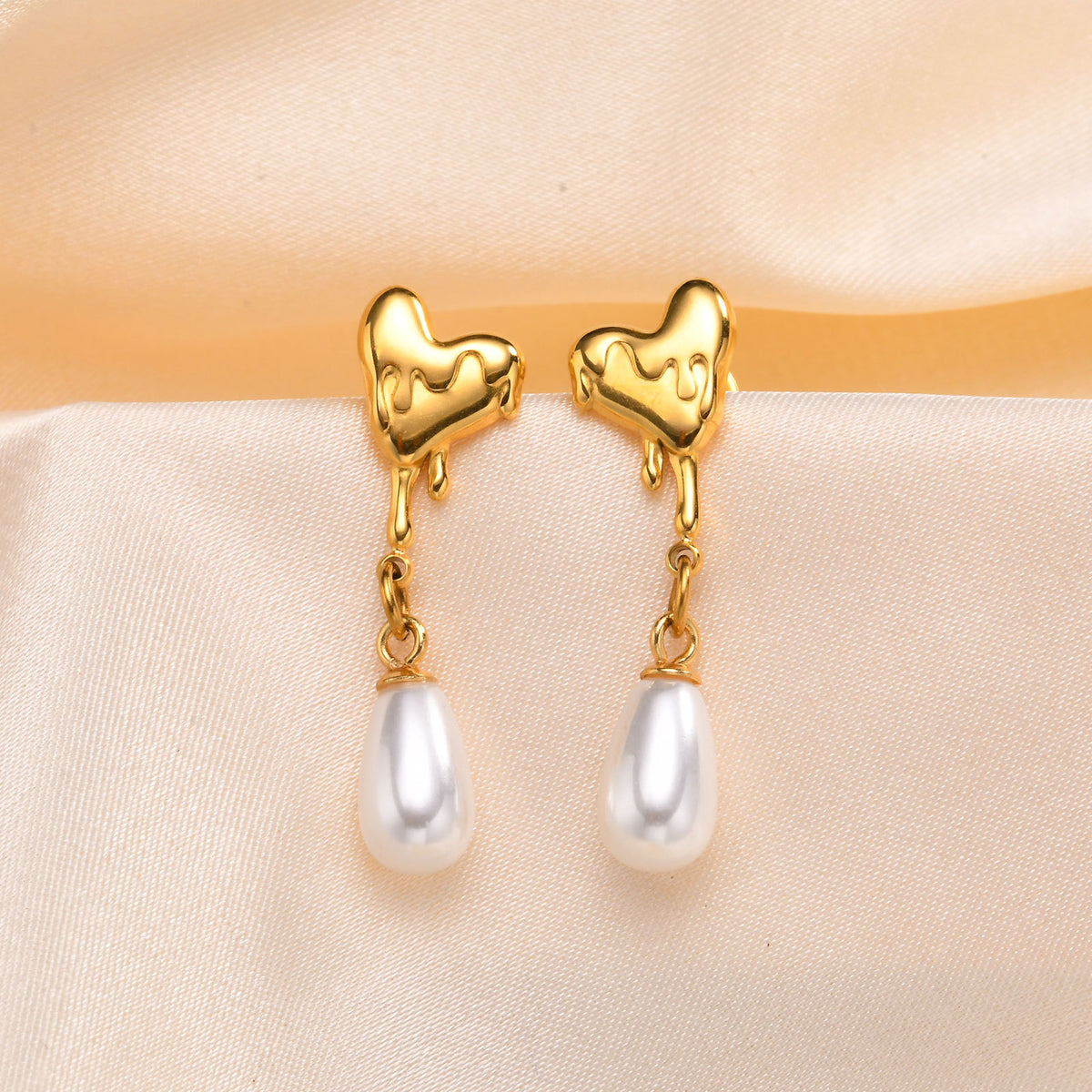 Stainless Steel Pearl Heart Earrings