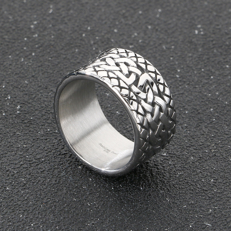 Planderful Men Woven Pattern Ring Titanium Steel Hipster