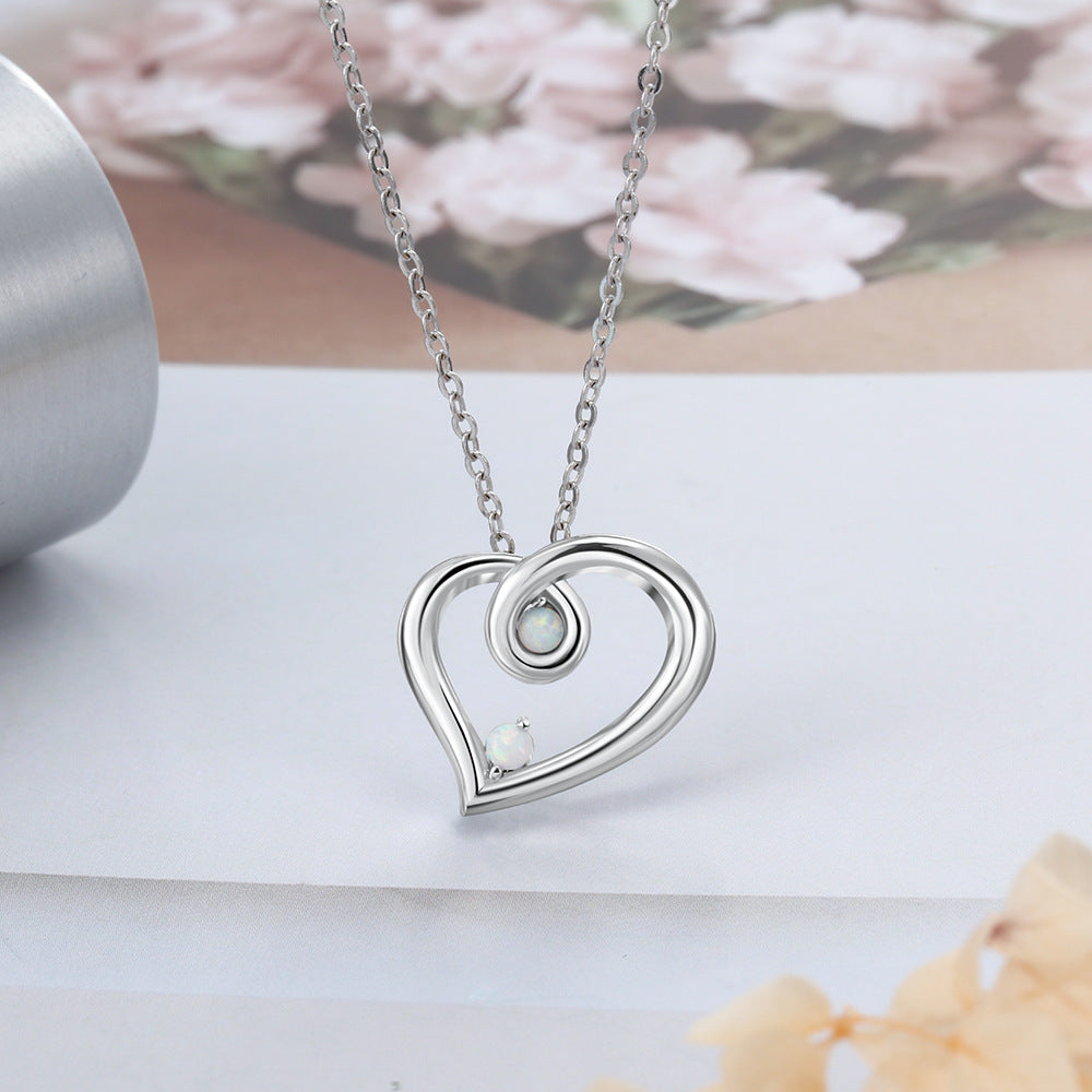 Planderful Jewelry Sterling Silver Opal Heart Necklace Korean Style Pendant For Everyday Elegance