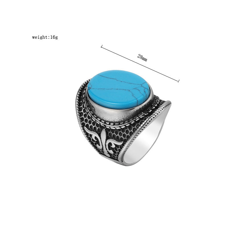 Planderful Everyday Genie Titanium Steel Ring Turquoise Black Stone For Men Unisex Punk Stage Protection Statement
