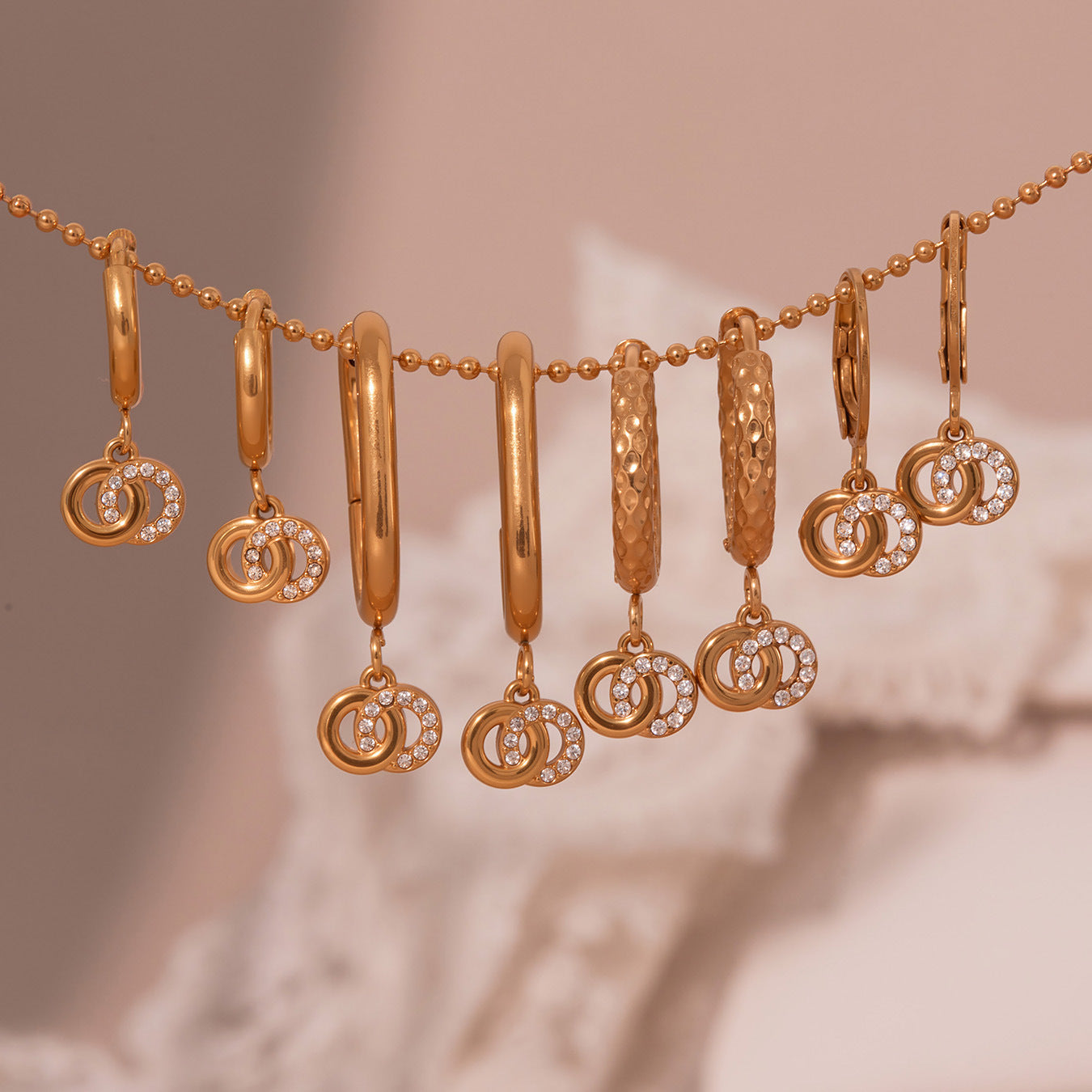 Planderful Zircon Earrings Titanium Steel Double Ring Women