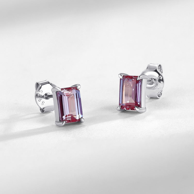 S925 Sterling Silver Lab-Grown Alexandrite Geometric Stud Earrings