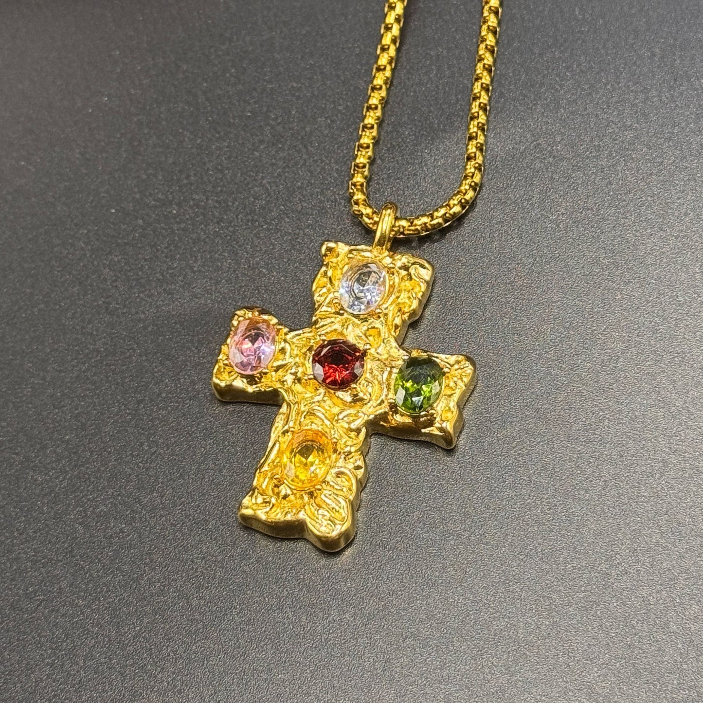 Planderful Cross Necklace Titanium Steel Gold Plated Multicolor Beating Pattern For Fashion Lovers