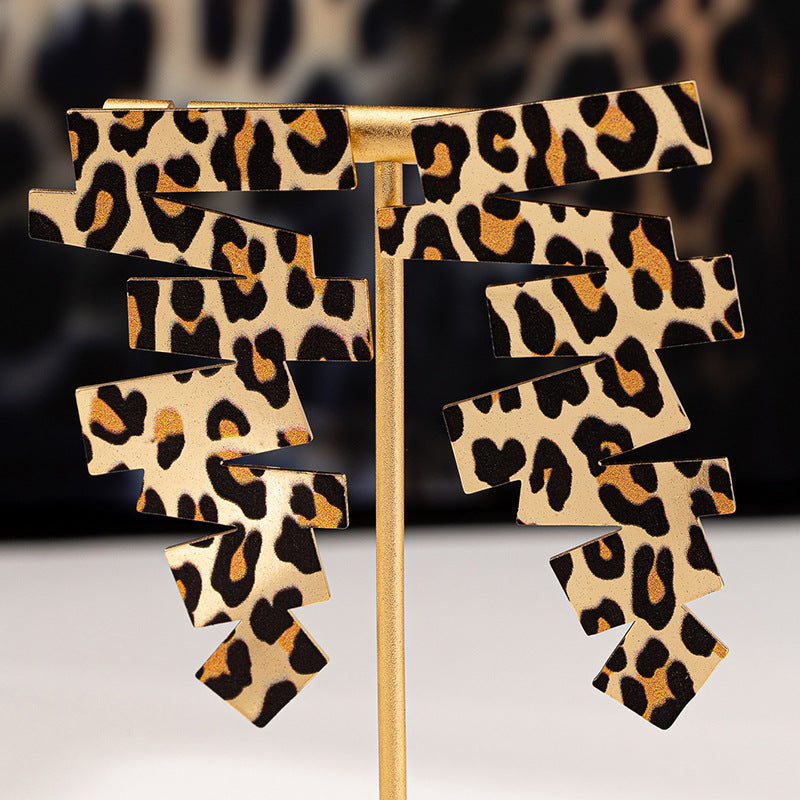 Planderful Vienna Verve Earrings – Exaggerated Metal Geometry with Irregular Leopard Print