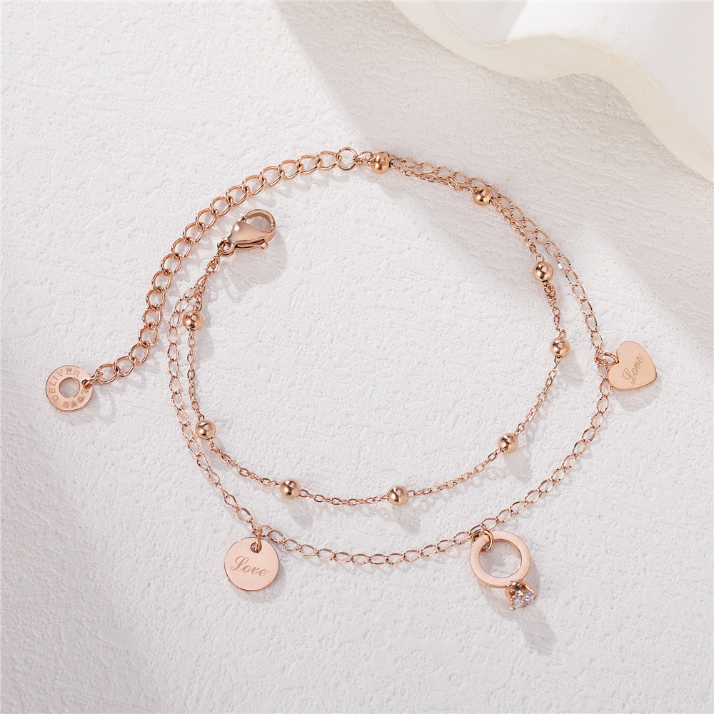 Planderful Titanium Steel Bracelet Double Layer for Women European American Style Statement Jewelry
