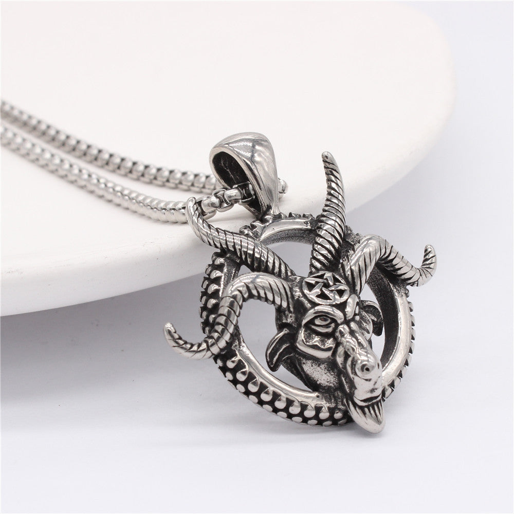Ram Horn Pendant Titanium Steel Durable Unisex Statement Necklace Planderful For Men
