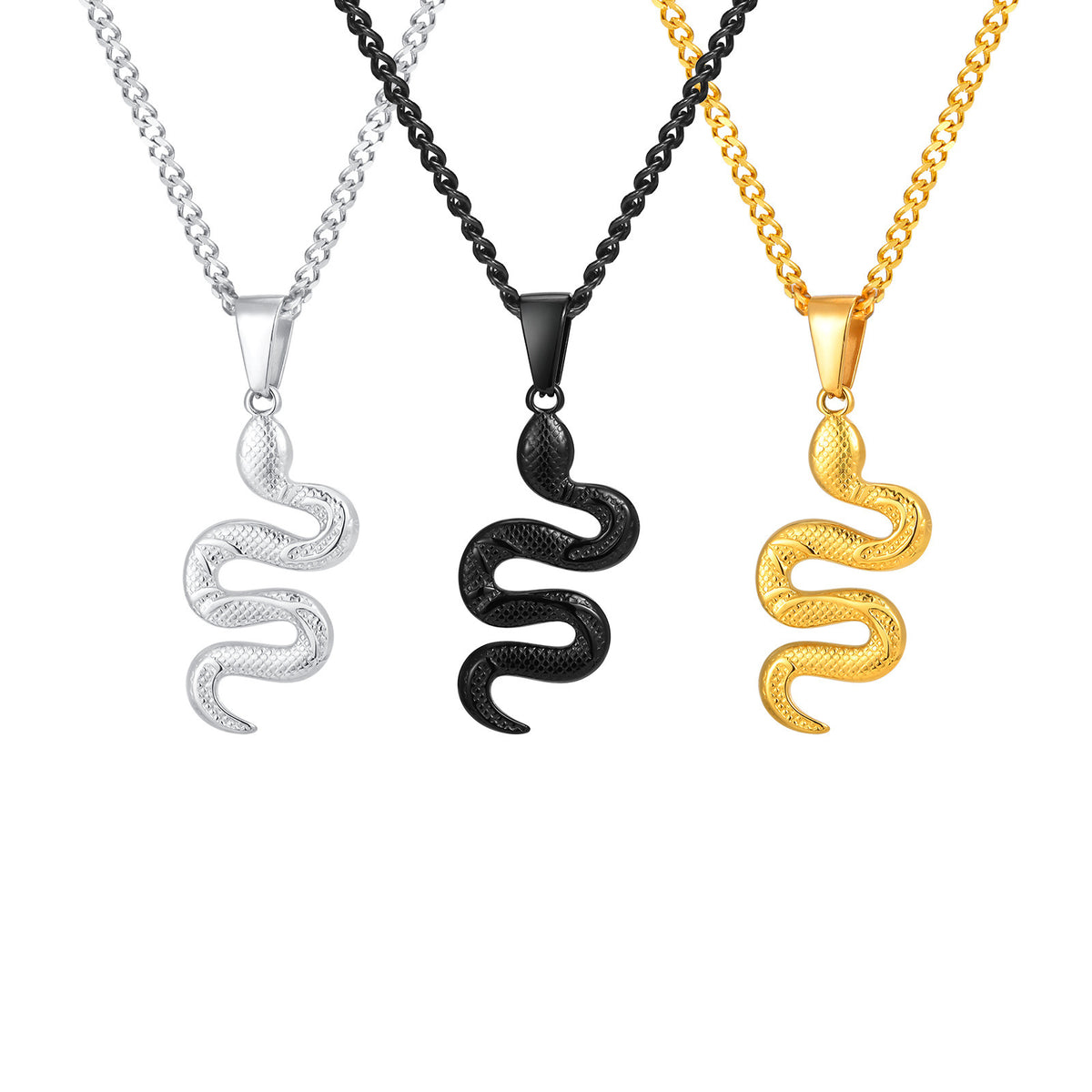Sculpted Snake Pendant Necklace — 3 Finishes