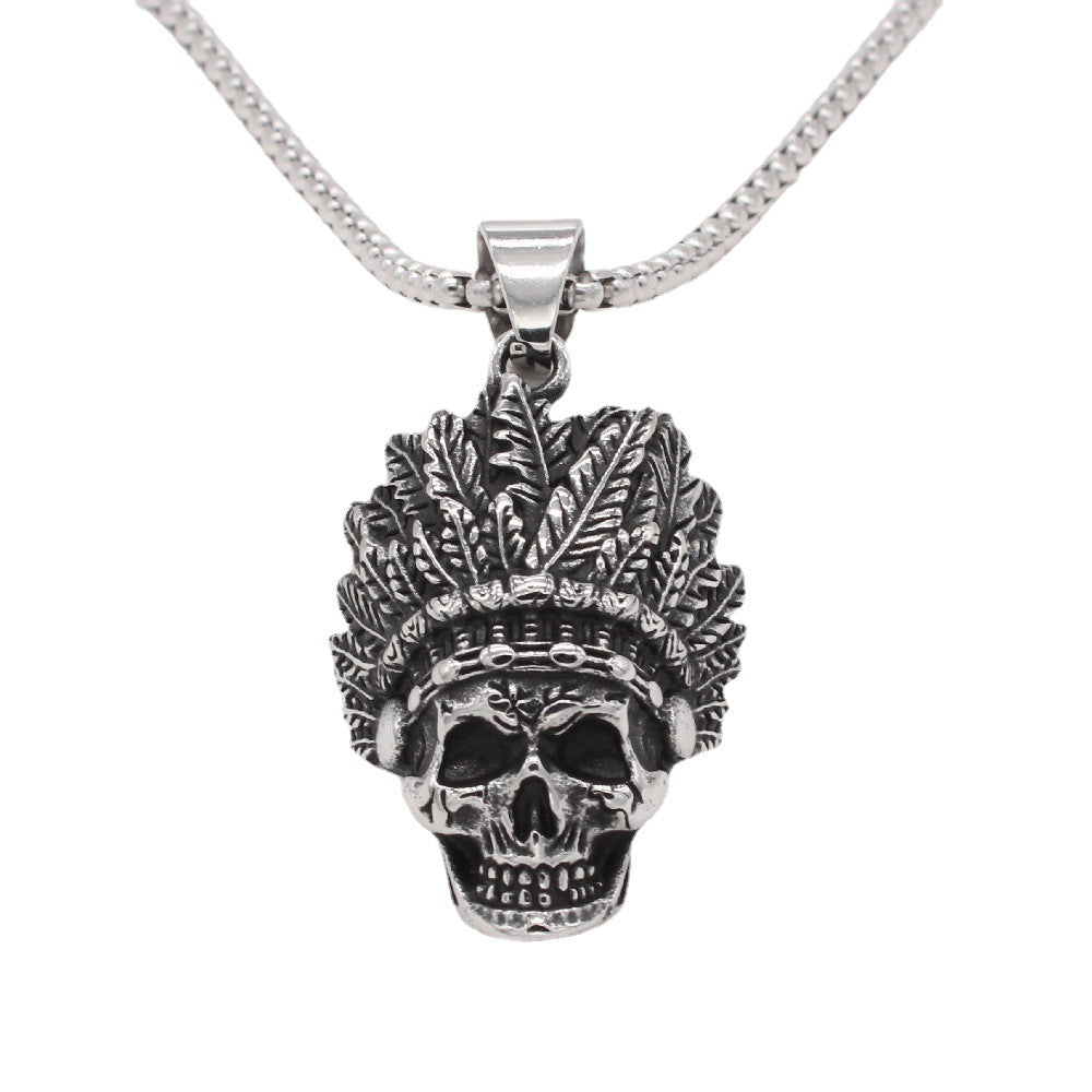 Chief Skull Titanium Steel Pendant Necklace