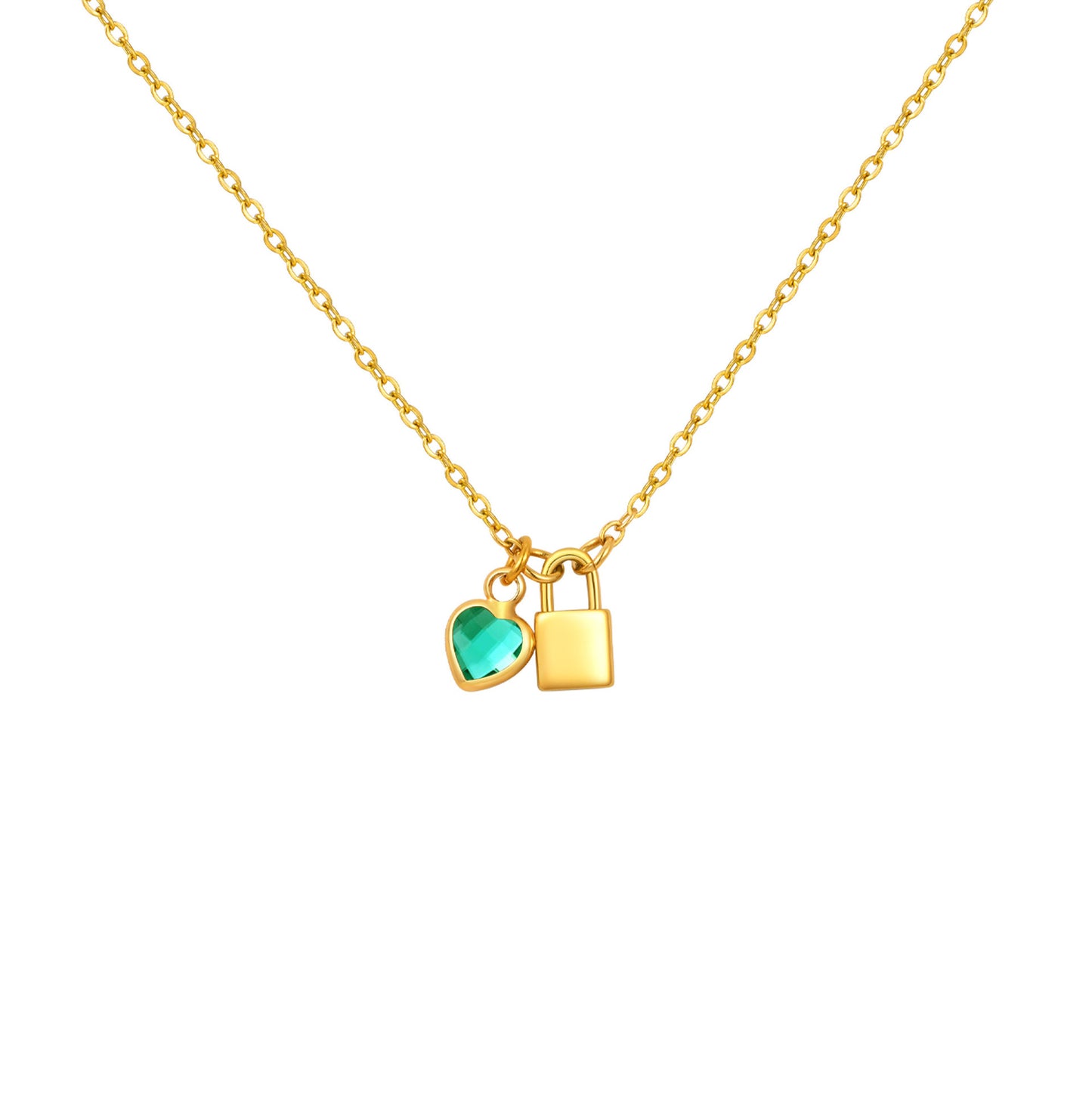Wind Ladies Birthday Gift Stainless Steel Gold Lock Peach Heart Twelfth Necklace