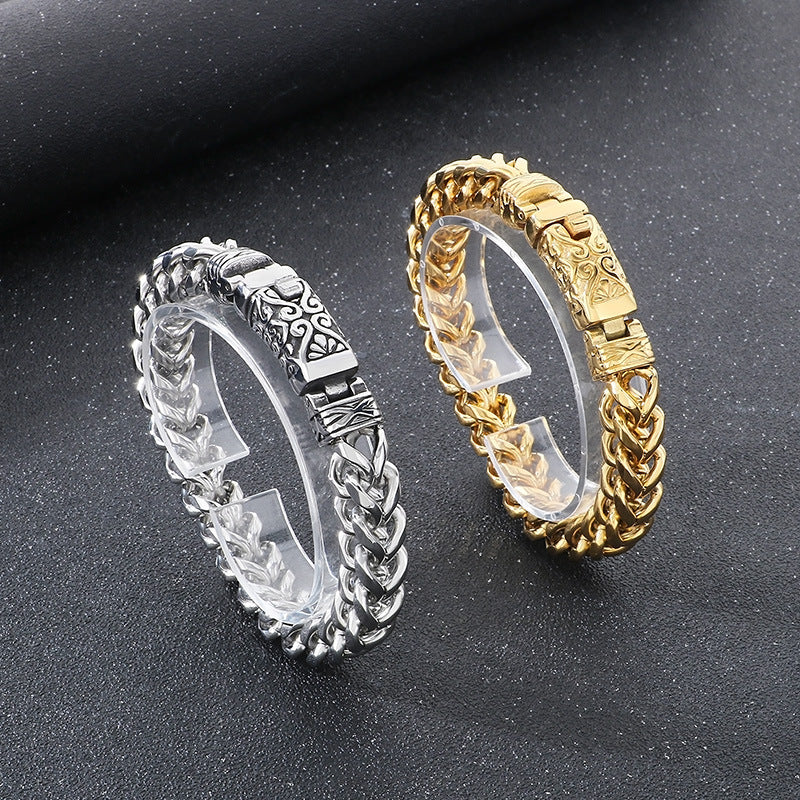 Planderful Mens Bracelet 18K Gold Plating Punk Totem Buckle