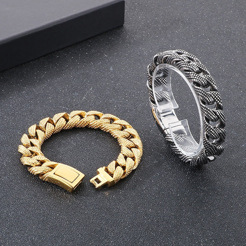 Planderful Titanium Steel Retro Cuban Chain Bracelet Men