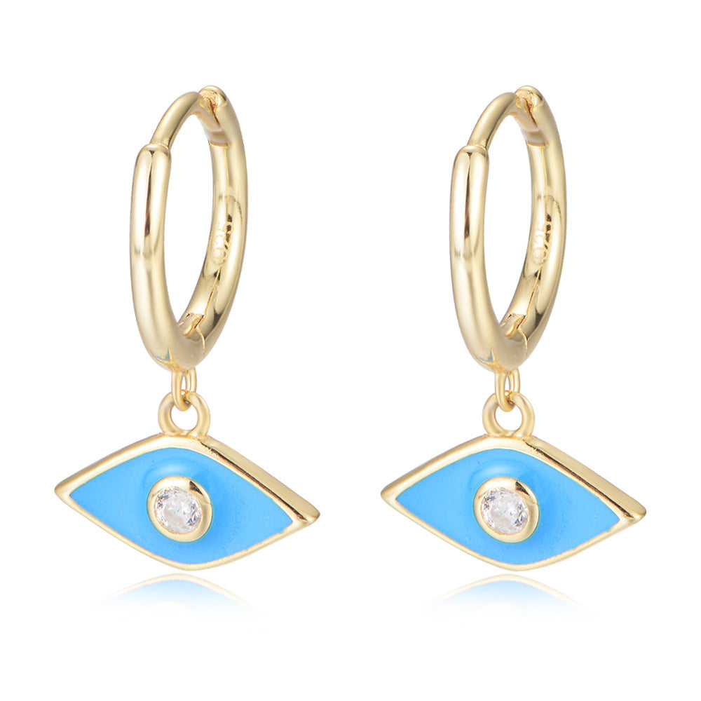 Retro Oil Drip Earrings Series S925 Sterling Silver Devil's Eye, Glue Zircon