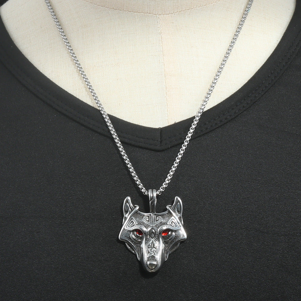 European And American Stainless Steel Wolf Eye Pendant Men's Necklace