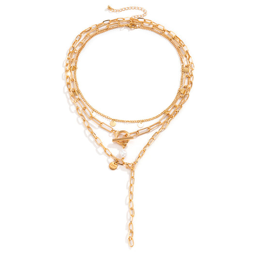 Planderful Vienna Verve Imitation Pearl Y Shaped Necklace For Women Sequined Fringe Cross Chain Statement Jewelry