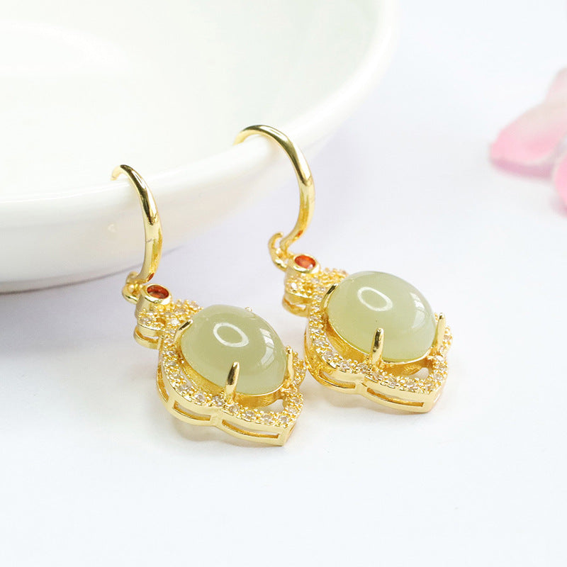 Earrings with Bud-Shaped Hotan Jade Earhooks