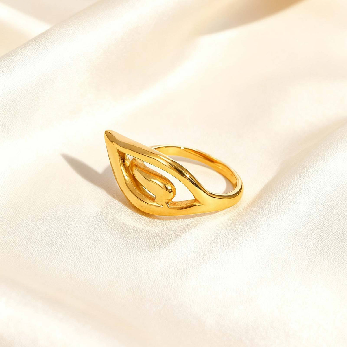 Stainless Steel Workplace Exquisite Hollow Wings Water Drop Ring Gold