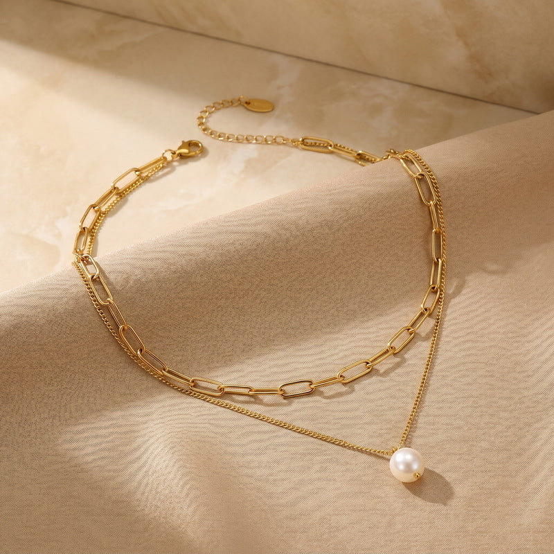 Double Layer Stacked Pearl Necklace Women's Back Chain Necklace