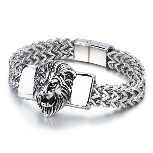 Men's Retro Lion Head Titanium Steel Bracelet - Personalized Stainless Steel Jewelry for Everyday Wear