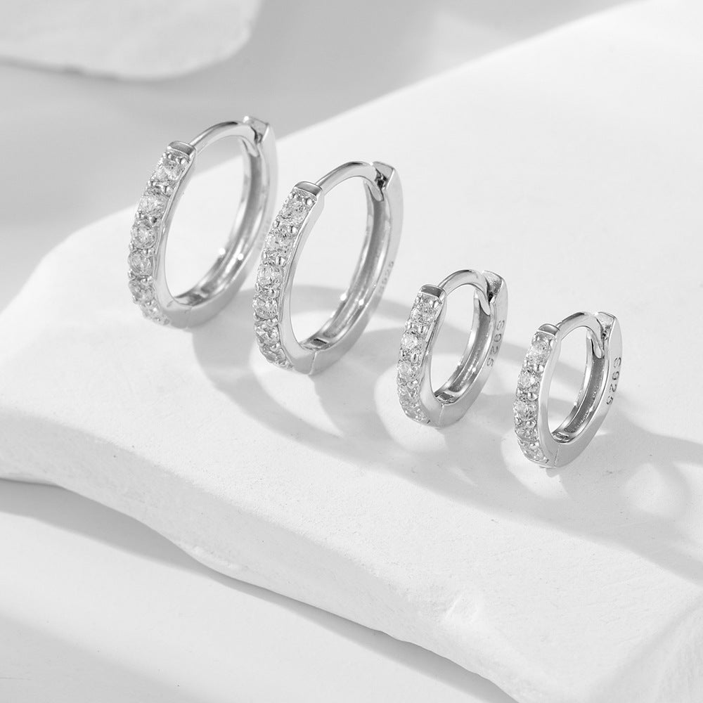 S925 Sterling Silver Ear Buckle Inlaid With Zircon Basic Round Ear Ring Earrings,