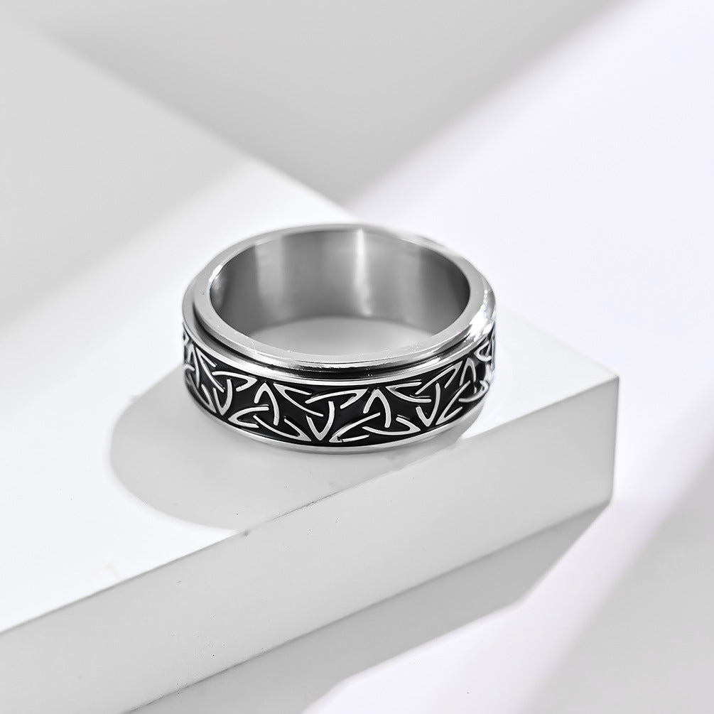 Planderful Nordic Viking Triangle Knot Rotating Ring Stainless Steel For Men Decompression Jewelry