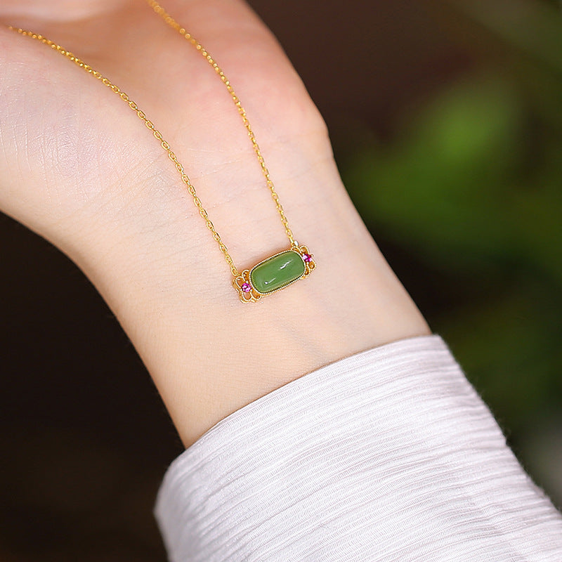 Sterling Silver Necklace with Tian Jade Pendant - Fortune's Favor Collection