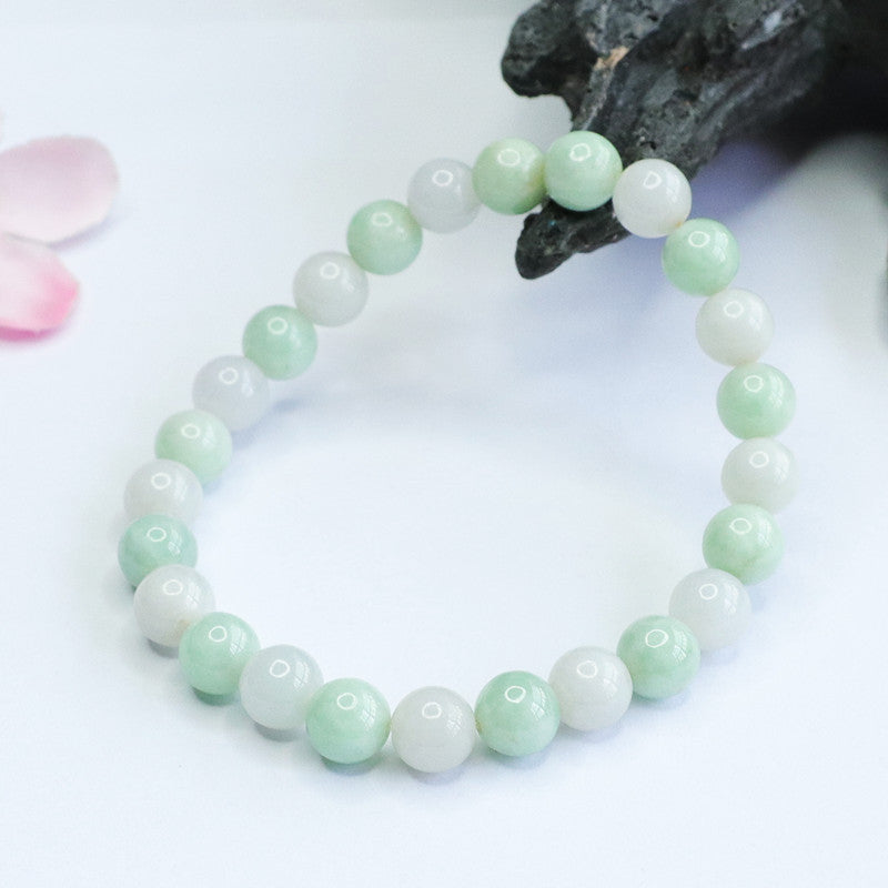 Fortune's Favor Sterling Silver Natural Jade Bracelet with Green and White Beads