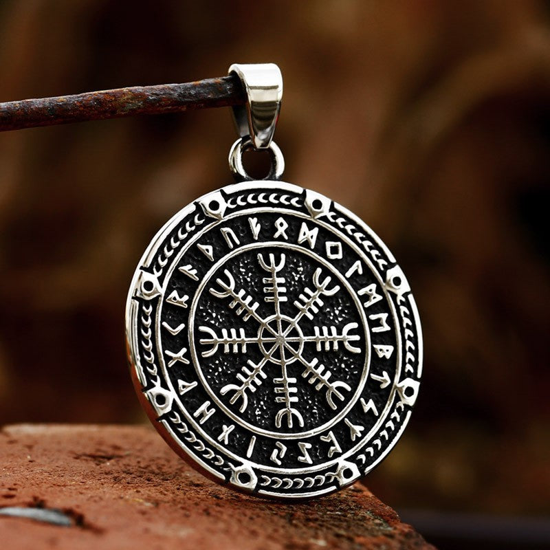 Viking-Inspired Nordic Stainless Steel Compass Pendant for Men - Wholesale Titanium Jewelry