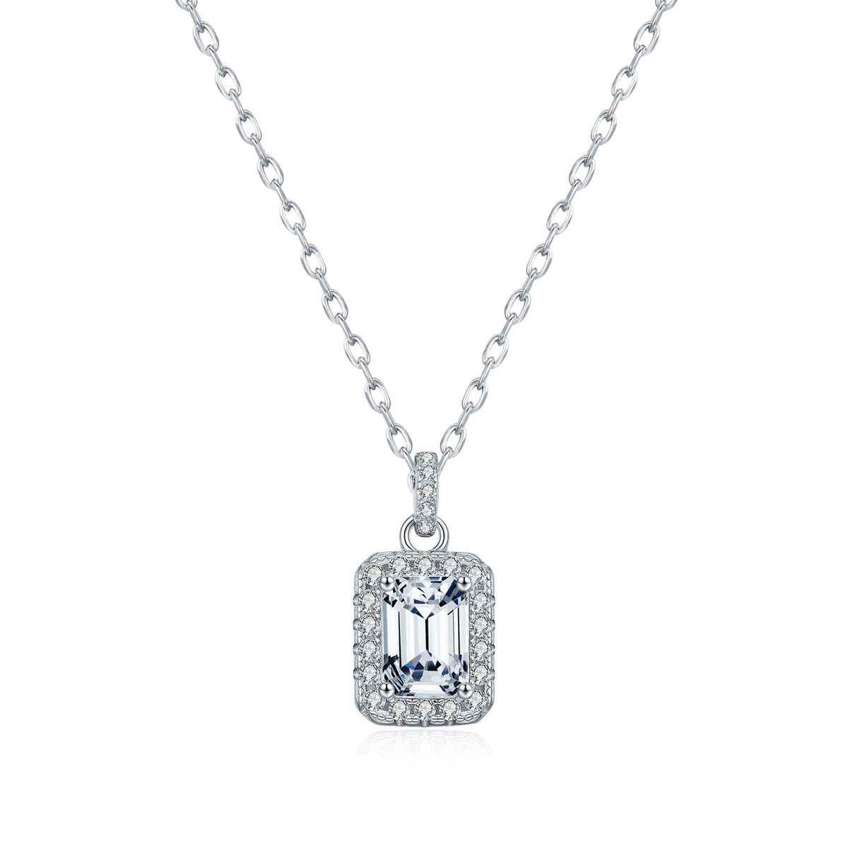 925 Sterling Silver 1 ct Emerald-Cut Moissanite Necklace