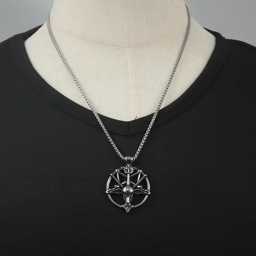 Personalized Punk Hollow Goat Pendant Necklace for Men - Retro Titanium Steel Design
