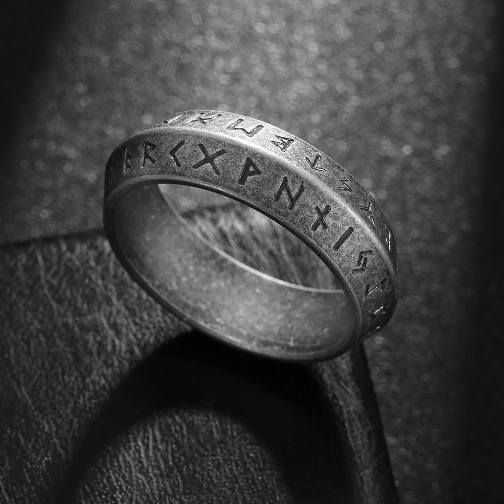 European American Men's Vintage Viking Rune Titanium Steel Ring Personalized Cross-Border Jewelry
