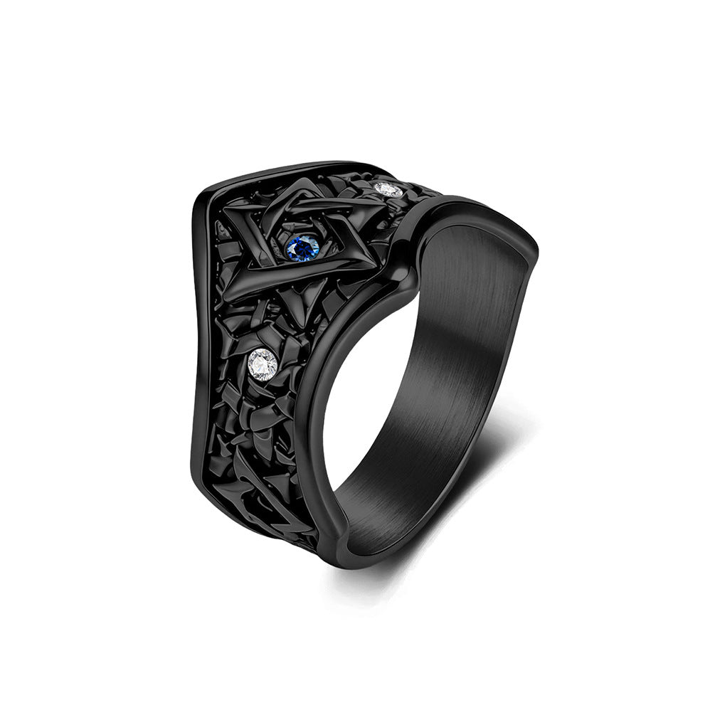 Hexagram Sapphire Stainless Steel Ring for Men