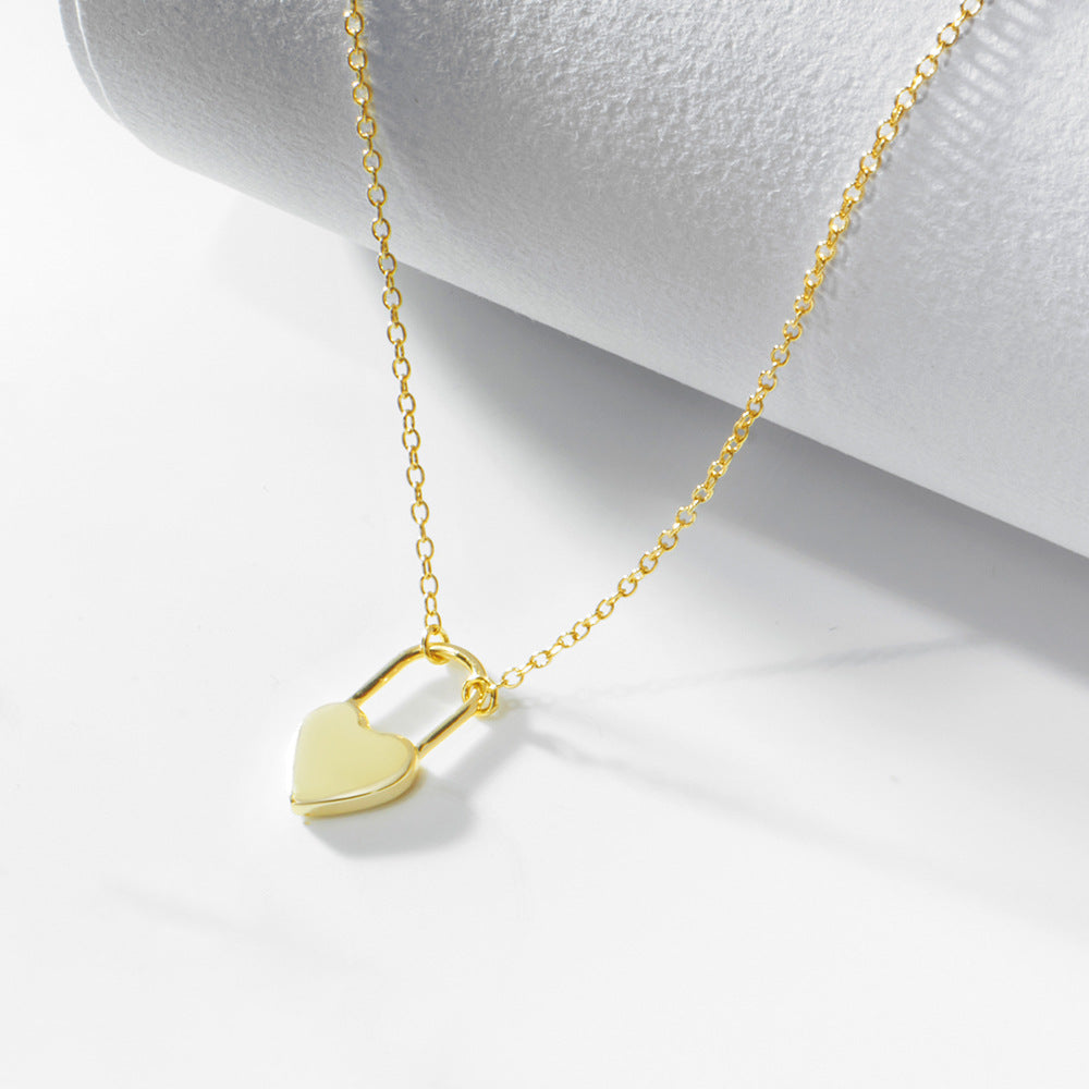 S925 Sterling Silver Minimalist Geometric Love Lock Necklace Small Fresh And Sweet