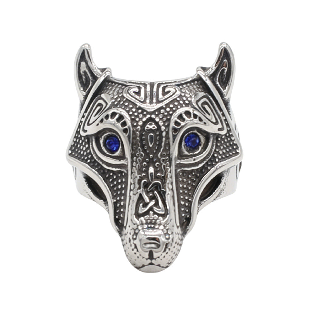 Planderful Viking Direwolf Zircon Eyes Titanium Steel Ring For Men Unisex Protection