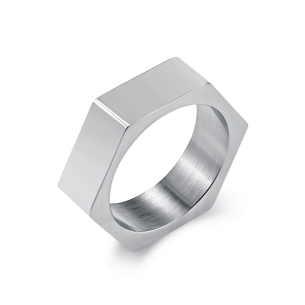 Steel Ring - Minimalist Geometric Hexagonal Design For Everyday Wear, Unisex Style By Planderful