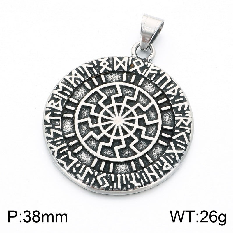 Vintage Viking Celtic Knot Luhn Rune Cross Pendant Slavic Sun Pattern Stainless Steel Necklace