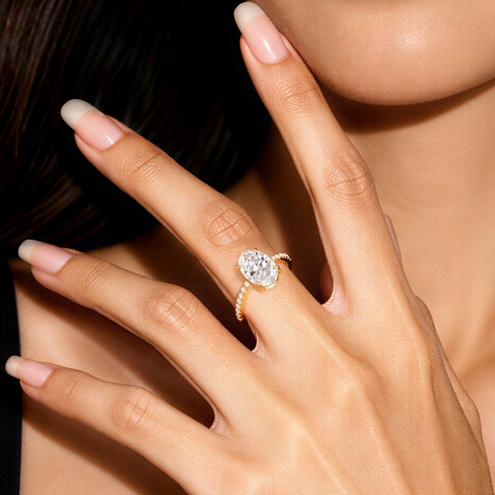 S925 Sterling Silver Oval Pigeon Egg 8 12 Ice Flower Cut Zircon Ring
