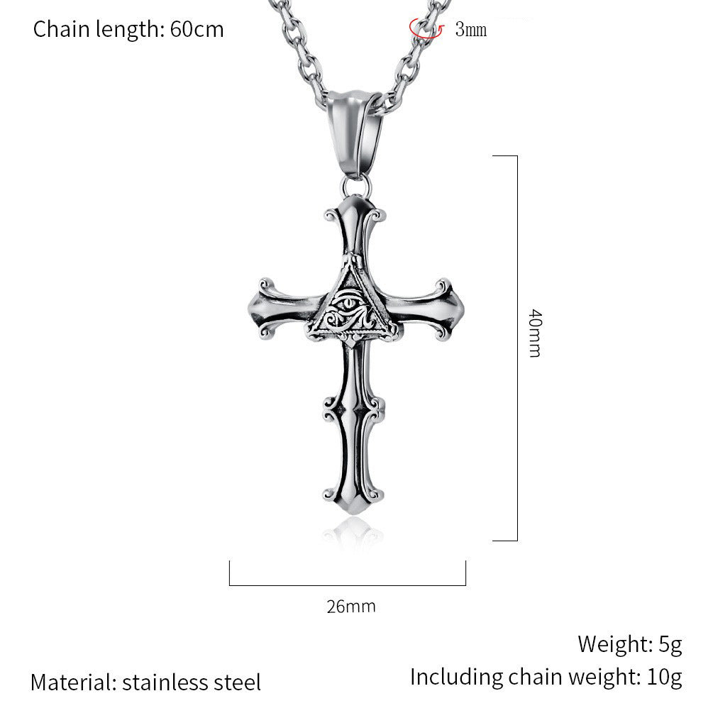 Planderful Eye Of Horus Cross Pendant Necklace Titanium Steel For Retro Vintage Style Jewelry