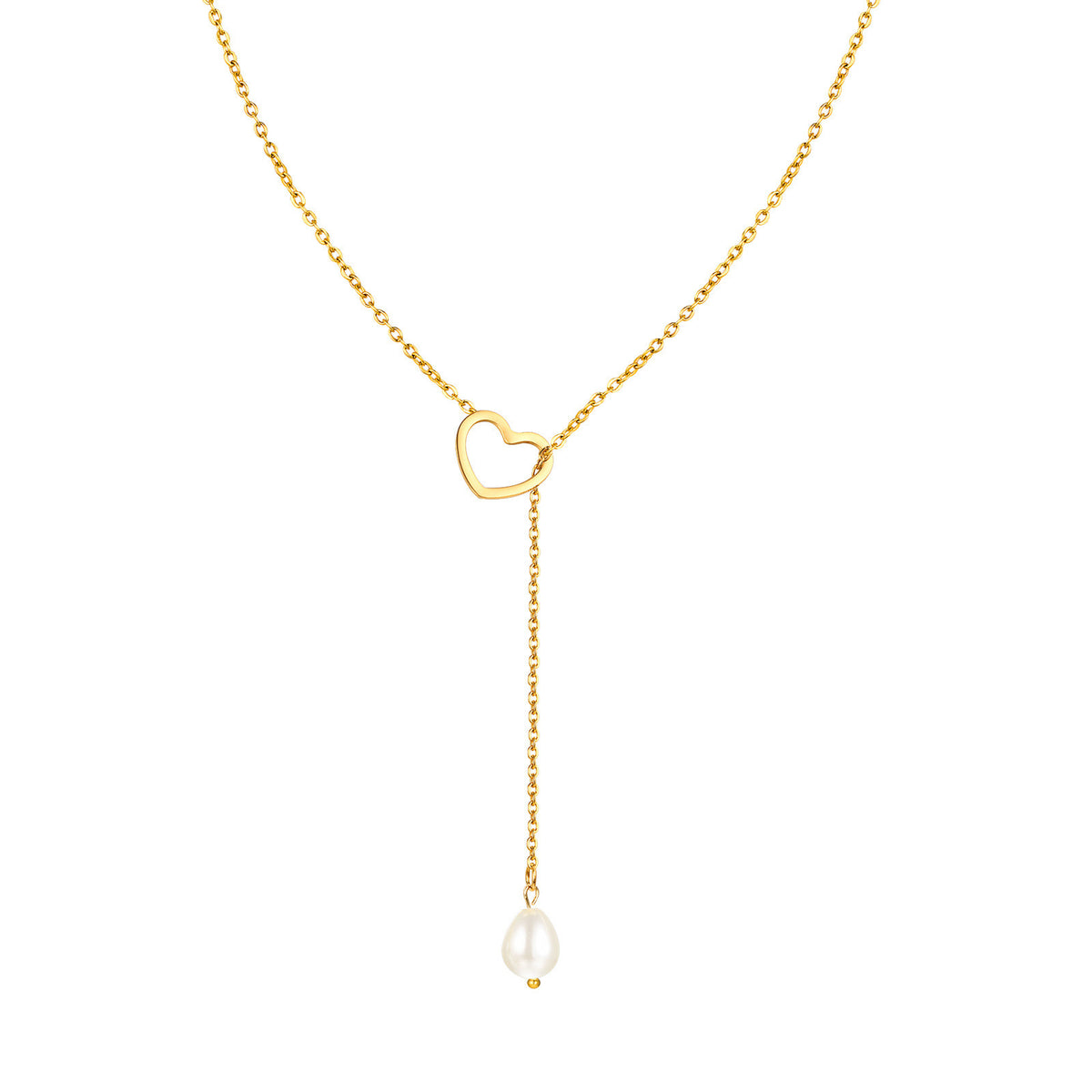 Ladies Stainless Steel Flat Cross Chain Heart Shaped Natural Baroque Freshwater Pearl Y Necklace