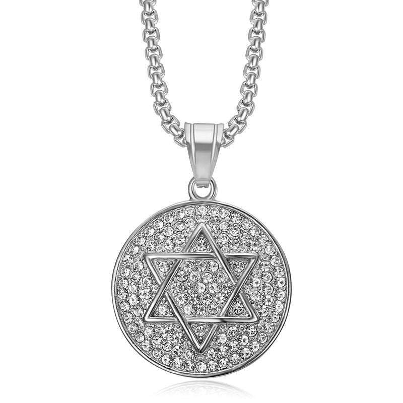 Planderful Stainless Steel Star of David Hexagram Pendant Necklace with Zircon Sparkle for Hip Hop Jewelry Fans
