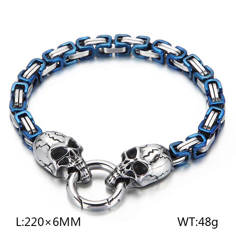 Personalized Retro Stainless Steel Skull Bracelet for Men - European and American Ghost Head Chain Jewelry