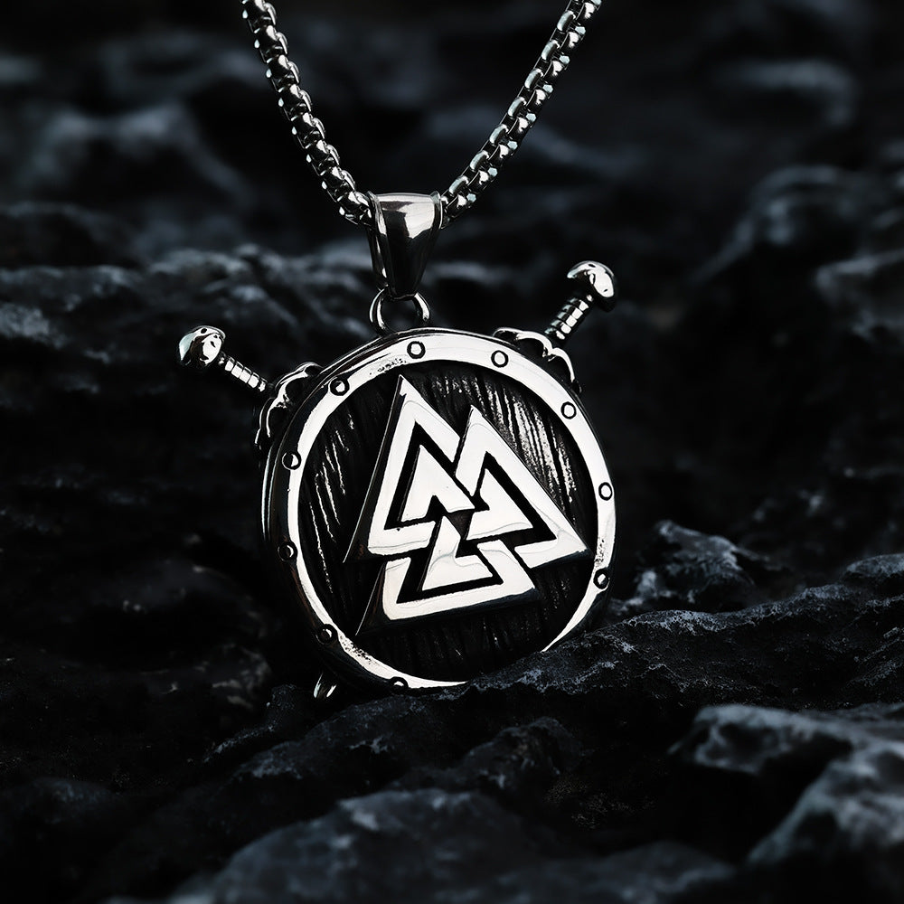 Nordic Viking Men's Pendant Stainless Steel Shield Necklace
